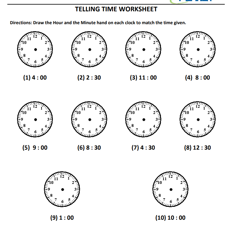 Telling time worksheet printable